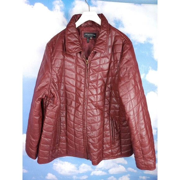 Marcia Collection Quilted Wine/Maroon Leather Jacket Italy Size 3X - Picture 1 of 11